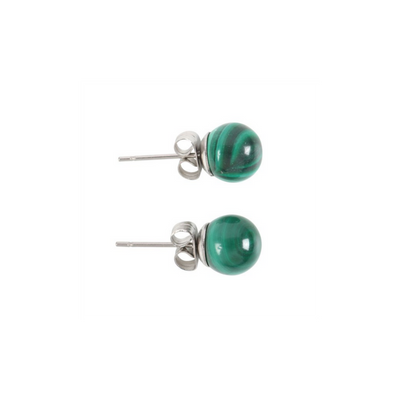 Malachite Gemstone Green Stud Earrings.