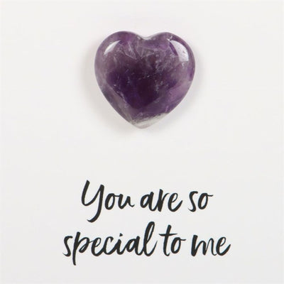 Amethyst Heart Shaped Gemstone On A Message Card, Gemstone Valentine Gift.