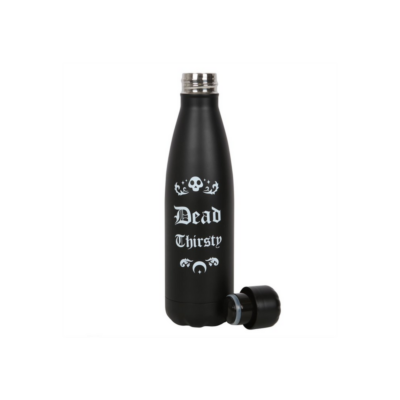 Dead Thirsty Black Metal Skull Printed Halloween Water Bottle.