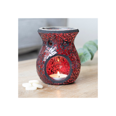 Small Red Crackle Glass Oil Burner