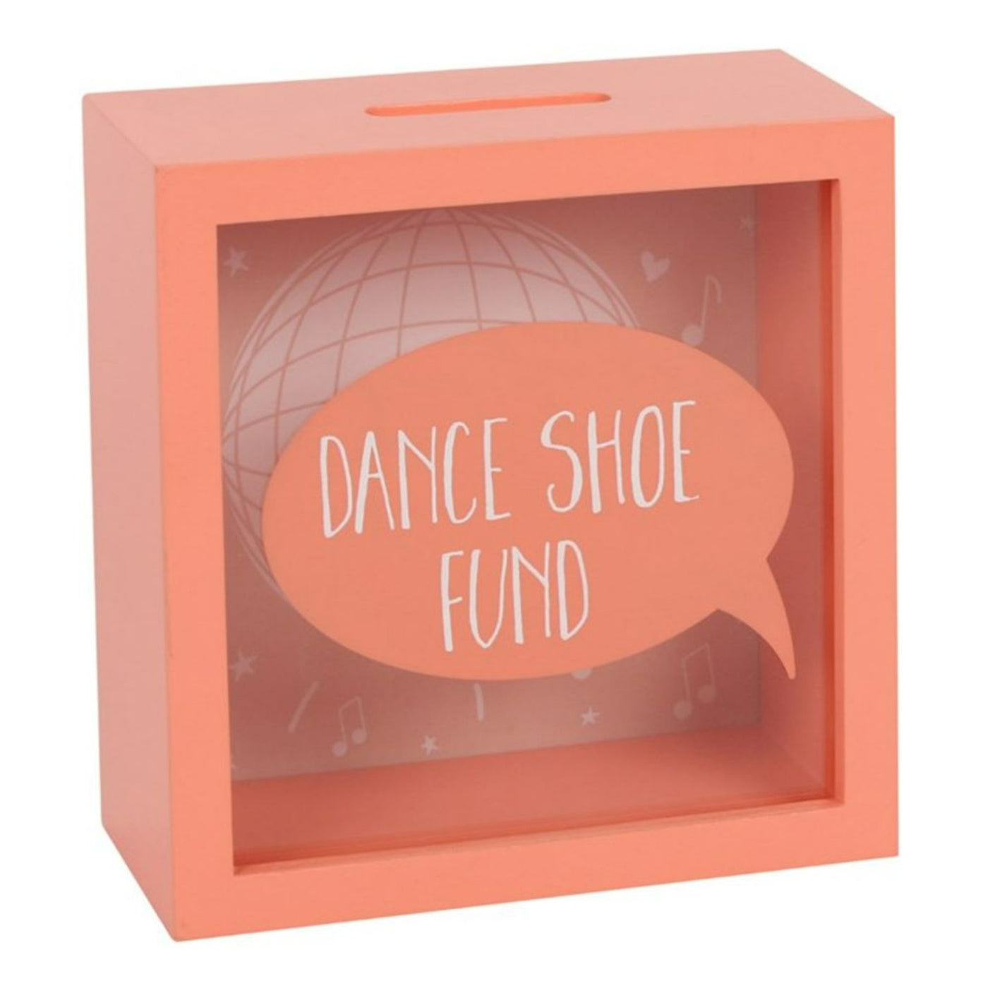 Dance Shoe Fund Orange Wooden Glass Money Box.