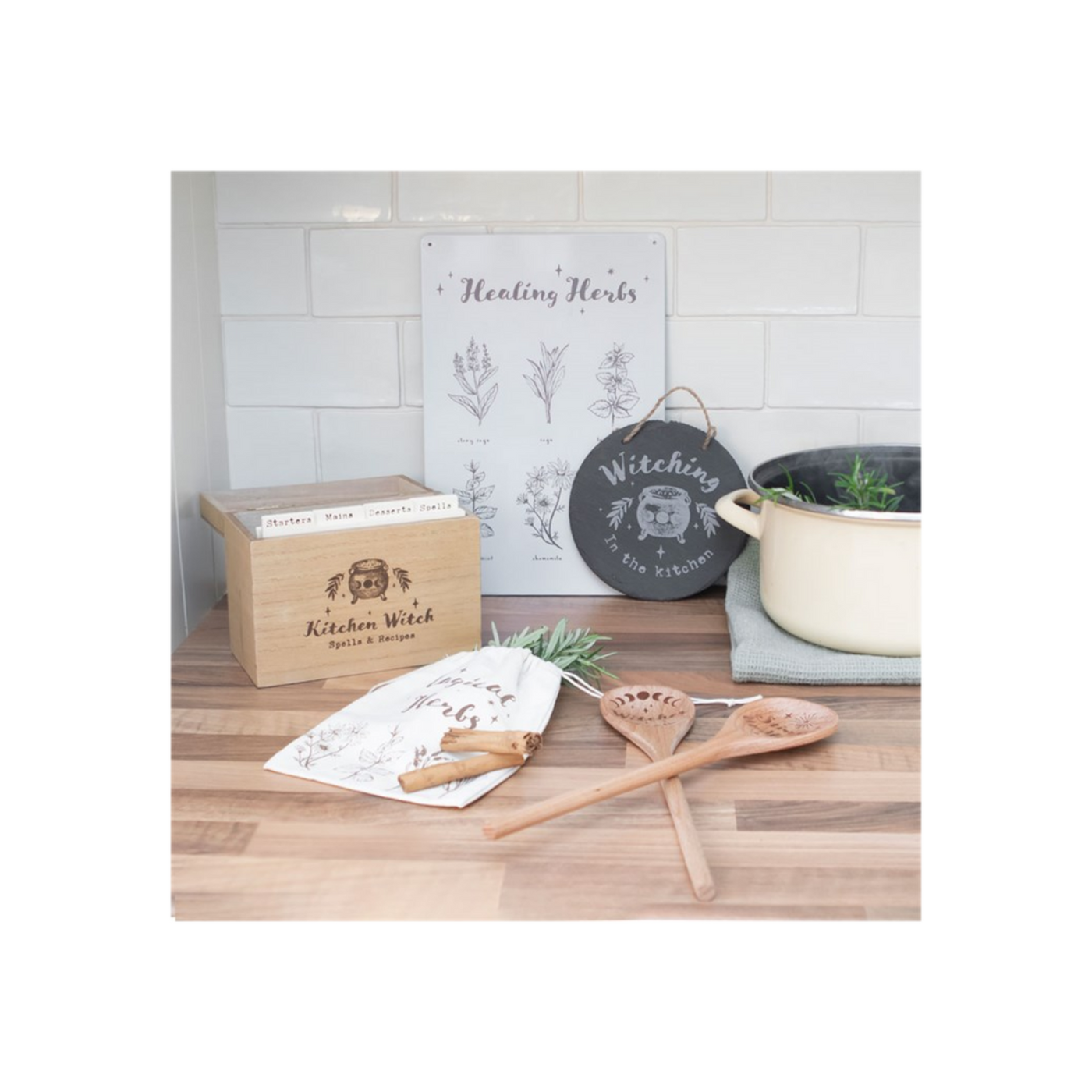 Kitchen Witch Wooden Recipe Box.
