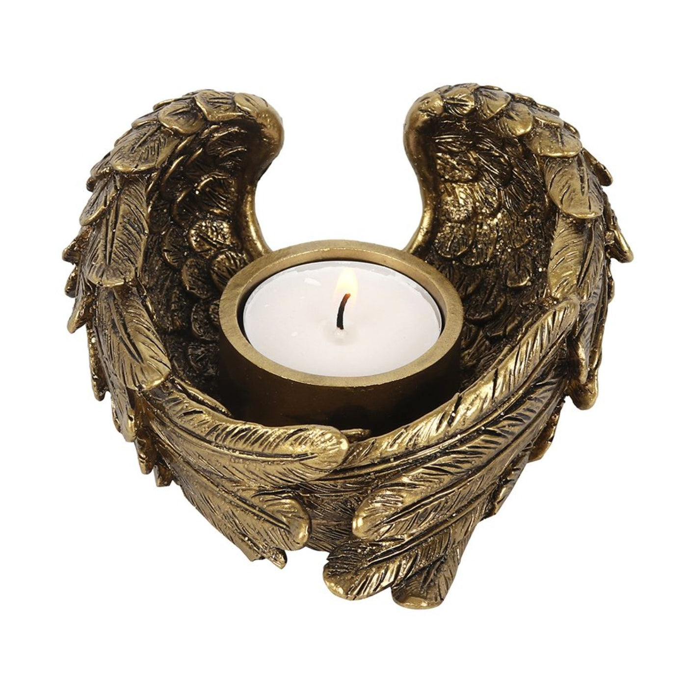 Antique Gold Angel Wing Candle Holder For One Tea Light.