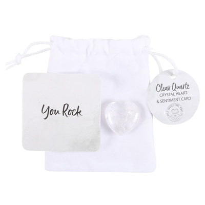 You Rock Clear Quartz Gemstone Heart In A Storage Bag.