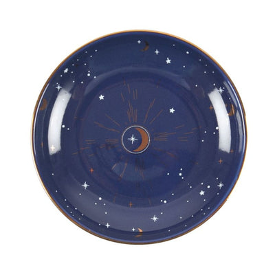 Ceramic Dark Blue Crescent Moon Round Trinket Dish.