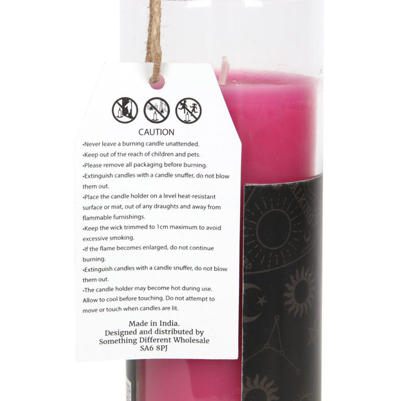 Fragranced Floral 'Friendship' Spell Glass Pink Pillar Candle.