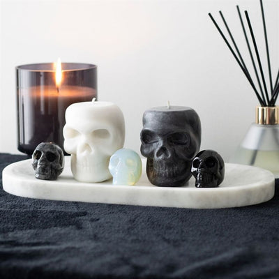 Set of 12 Black And White Sage Skull Candles In Display Box&nbsp;