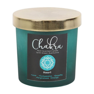 Heart Chakra Mint Green Aventurine Crystal Chip Candle In Glass Jar.