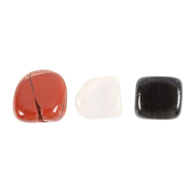Black Obsidian, Clear Quartz And Red Jasper Gemstone Set With Storage Bag.