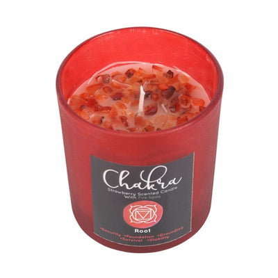 Root Chakra Strawberry Scented Gemstone Chip Candle.