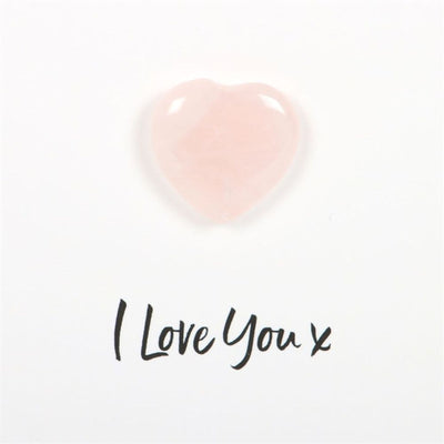 I Love You Rose Quartz Gemstone Heart On A Greeting Card.