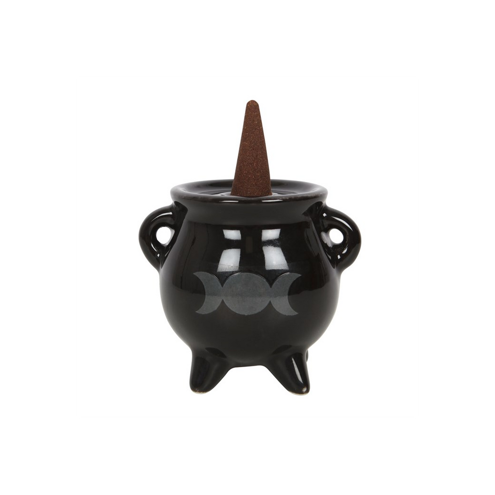 Triple Moon Cauldron Ceramic Incense Holder