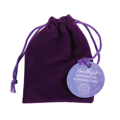 Amethyst Crystal Star Gemstone In A Purple Drawstring Gift Bag.