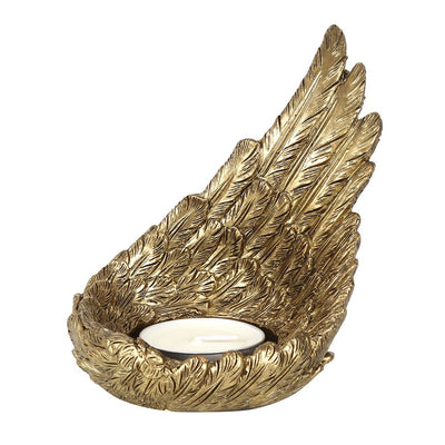 Gold Single Raised Angel Wing Candle Holder