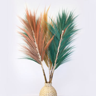 Set Of 3 Large Exotic Dried Rayung Pampas Decorative Grass Green 1.6m.