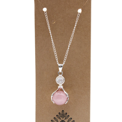 Indian Rose Quartz Healing Hands Gemstone Chain Pendant Jewellery.