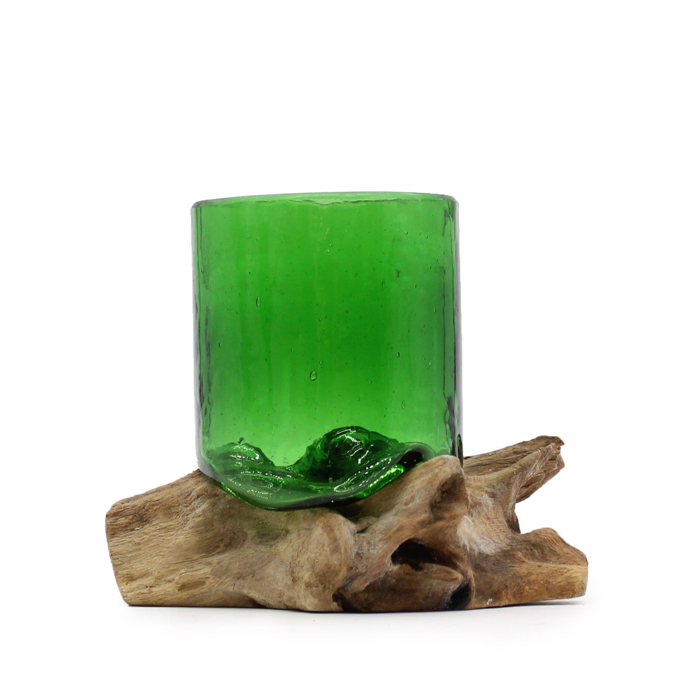 Sustainable Recycled Green Novelty Beer Glass On Wooden Base Novelty Natural Gift.