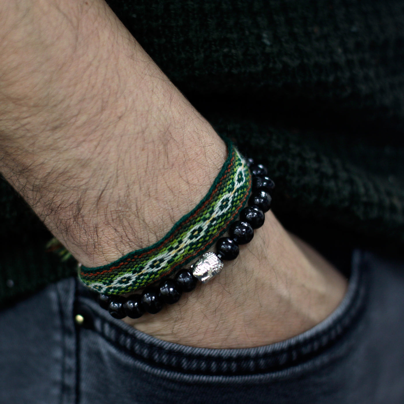 Black Wooden Beads & Buddha Unisex Bracelet.