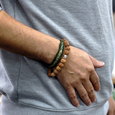Rudraksha Buddha Men's Natural Wooden Bracelet.